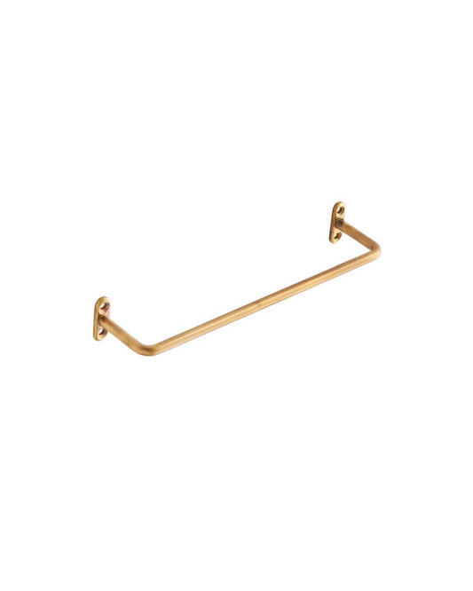 A small solid brass hanging rail, on a white background. 