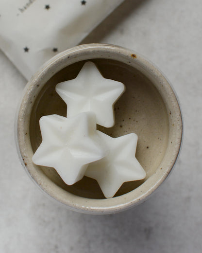 Star-shaped white wax melts.