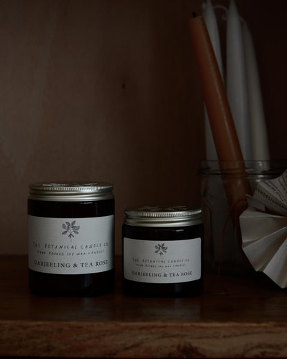 Darjeeling and Tea Rose scented soy candle by The Botanical Candle Co.