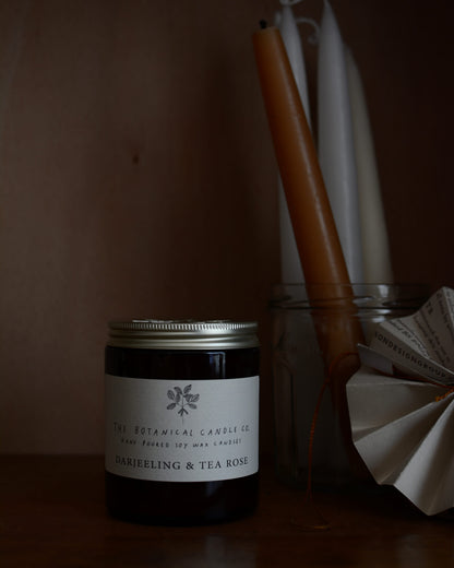 Darjeeling and Tea Rose scented soy candle by The Botanical Candle Co.