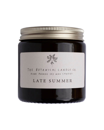 Late Summer scented soy wax candle by The Botanical Candle Co.