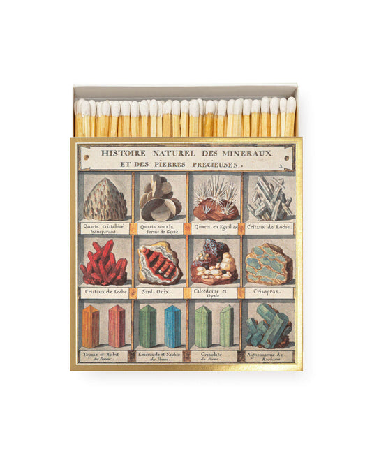 Match box with an illustration of minerals.