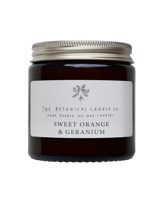 Sweet Orange and Geranium soy wax candle by The Botanical Candle Co.