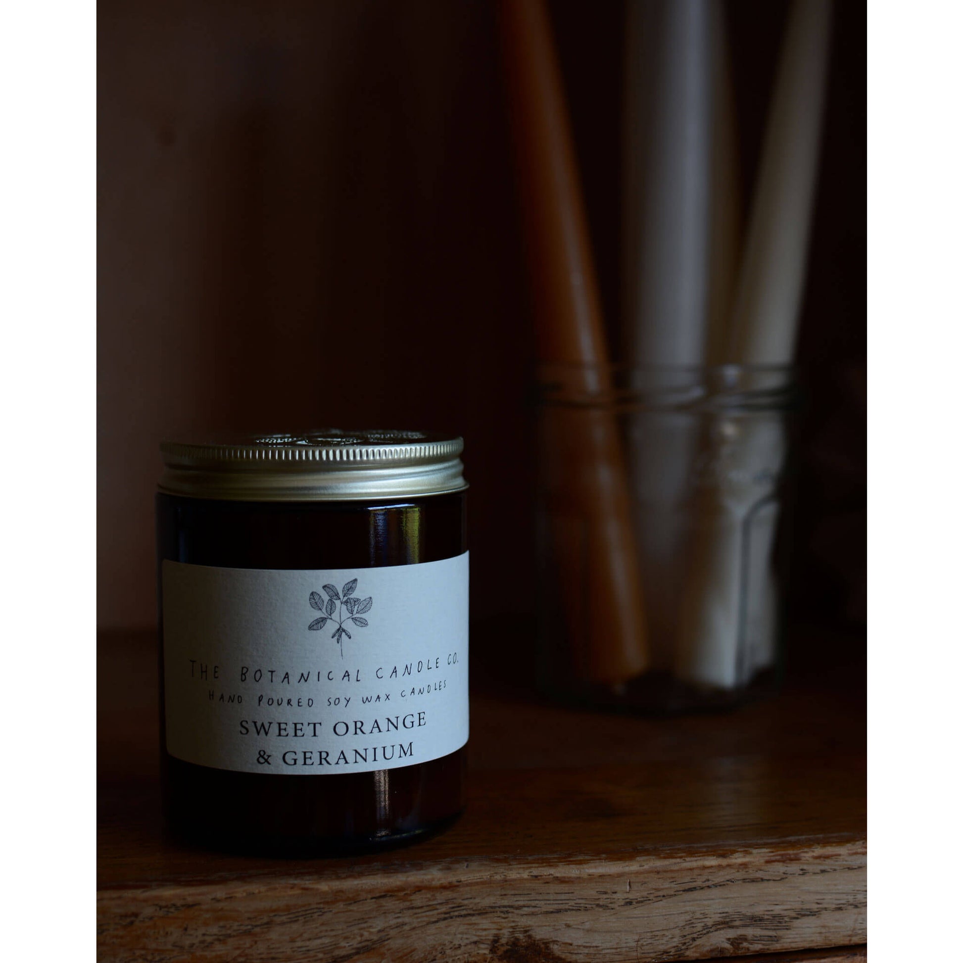 Sweet Orange and Geranium soy wax candle by The Botanical Candle Co. Medium 180ml.