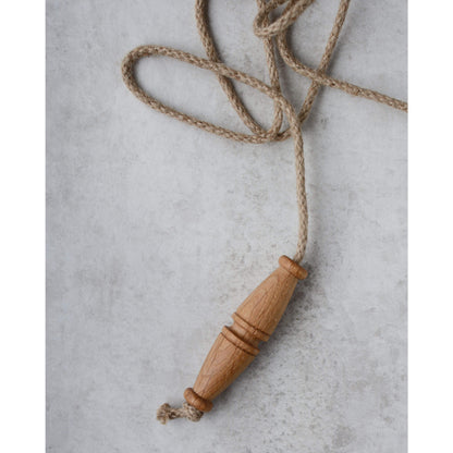 Solid oak wooden light pull with jute rope.