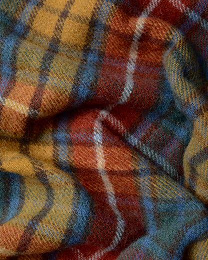 Multicoloured check wool blanket detail.